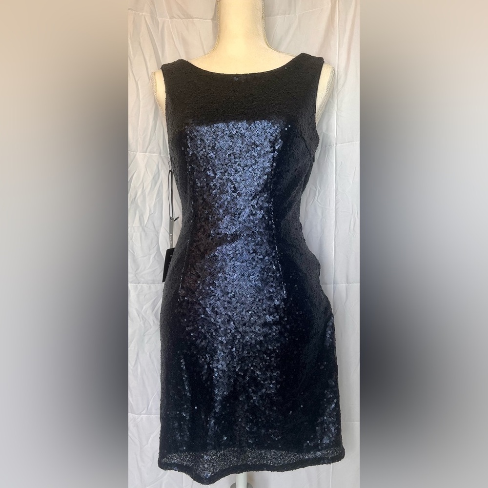 Blue Sequin Backless Dress